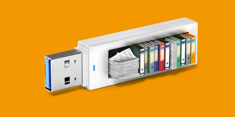 A USB stick filled with books, files and folders
